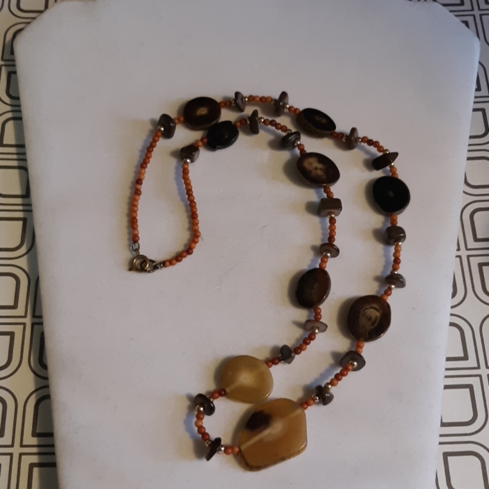 Vintage Brown Faux Glass Bead and Stone Necklace